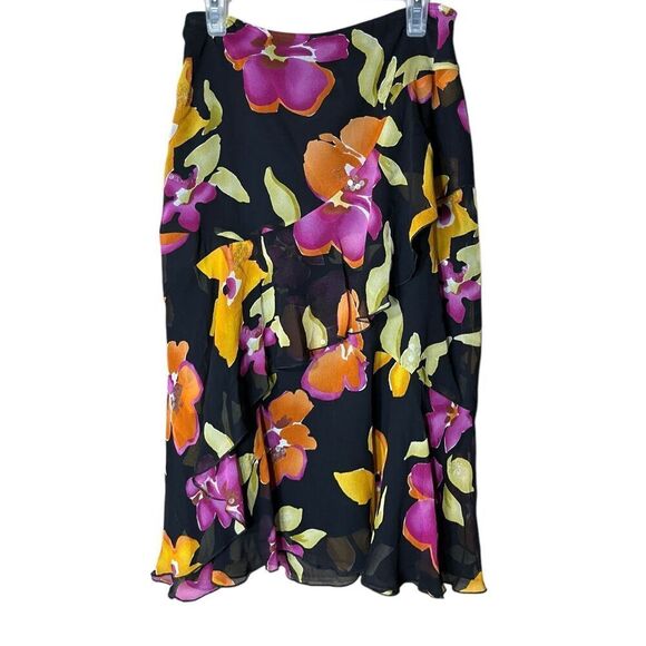 Vintage Jones New York 100% Silk Skirt Layered Sequin Floral Sz 2P - Picture 1 of 9